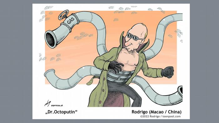 Путин в виде осминога со шлангами для газа и нефти