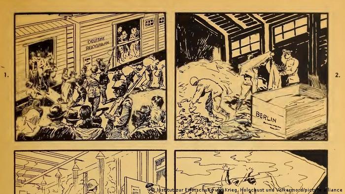 Иллюстрации из комикса Нацистский парад смерти - люди в вагонах для скота